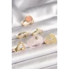 Pirinç Gold Renk Pembe Plastik Yüzük Model Daire Pembe Mine Yılan Detay 6Lı Kadın Yüzük Seti