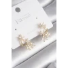 Pirinç Gold Renk Zirkon Taşlı Çiçek Tasarım Kadın Küpe - TJ-BKP8605