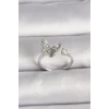 Pirinç Gümüş Renk Zirkon Taşlı Kelebek Model İnci Detay Ayarlanabilir Yüzük