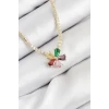 Pirinç Zirkon Taşlı Su Yolu Asorti Çiçek Model Gold Renk Kadın Kolye - TJ-BKO10546