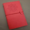 Pusula Tasarımlı Kırmızı Deri Defter