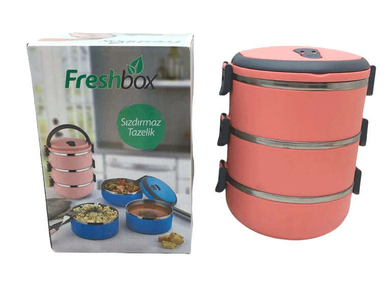 KOYU PEMBE 3LÜ SEFER TASI SAKLAMA KABI 1.8LT (4887)