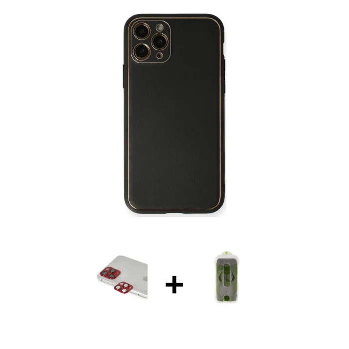 ieg™ iPhone 11 Pro Max Kılıf Yadigar Klasik - Siyah Joko Magic 5D Hayalet Cam + Pers Alüminyum Kamera Lens - KI