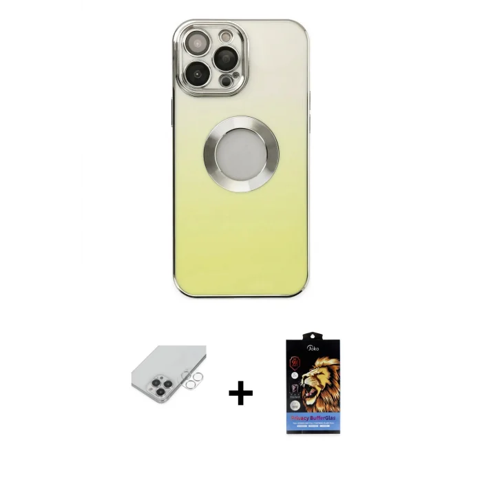 ieg™ iPhone 14 Pro Max Kılıf Kutup Yansıma Özel Seri - Siyah Buffer Hayalet Cam Ekran Koruyucu + Band Metal Kamera Lens - GS
