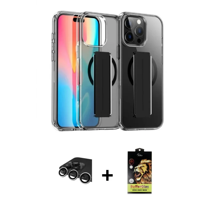 ieg™ iPhone 14 Pro Max Kılıf Nova Işık Koleksiyonu - Siyah Buffer Cam Ekran Koruyucu + Raze Metal Kamera Lens - GS