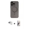 ieg™ iPhone 13 Pro Max Kılıf Akış Minimal Özel Seri - Siyah Bilvis 3D Mat Cam Ekran Koruyucu + Pers Alüminyum Kamera Lens - SABE