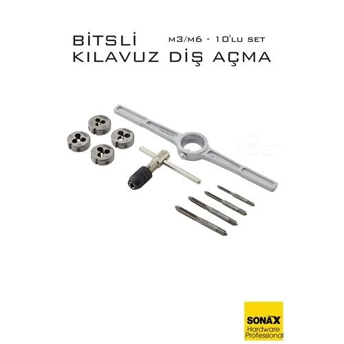 10'lu Bitsli Diş Açma Kılavuz Seti –Endüstriyel Çelik, Dişli Matkap Ucu 722465