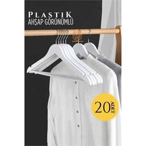 Ahşap Görünüm Plastik Askı 20 Adet Beyaz 720519