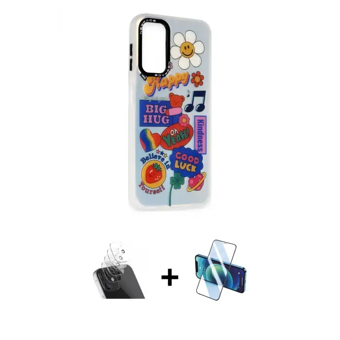 ieg™ Galaxy A14 4G Kılıf Siluet Çizgi Koleksiyonu - Siyah 3D Antistatik Seramik Nano Ekran Koruyucu + Kamera Lens Koruma Cam - SF