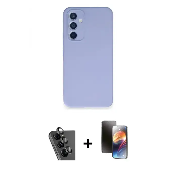 ieg™ Galaxy A34 5G Kılıf Ahenk Serisi - Siyah 3D Antistatik Mat Seramik Nano Ekran Koruyucu + Valdez Metal Kamera Lens - SH