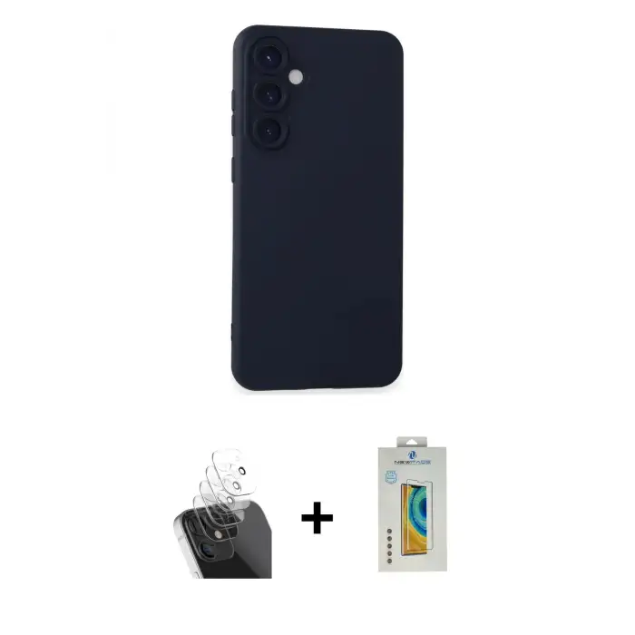 ieg™ Galaxy S24 Kılıf Ahenk Serisi - Siyah Polymer Nano Ekran Koruyucu + Kamera Lens Koruma Cam - SF