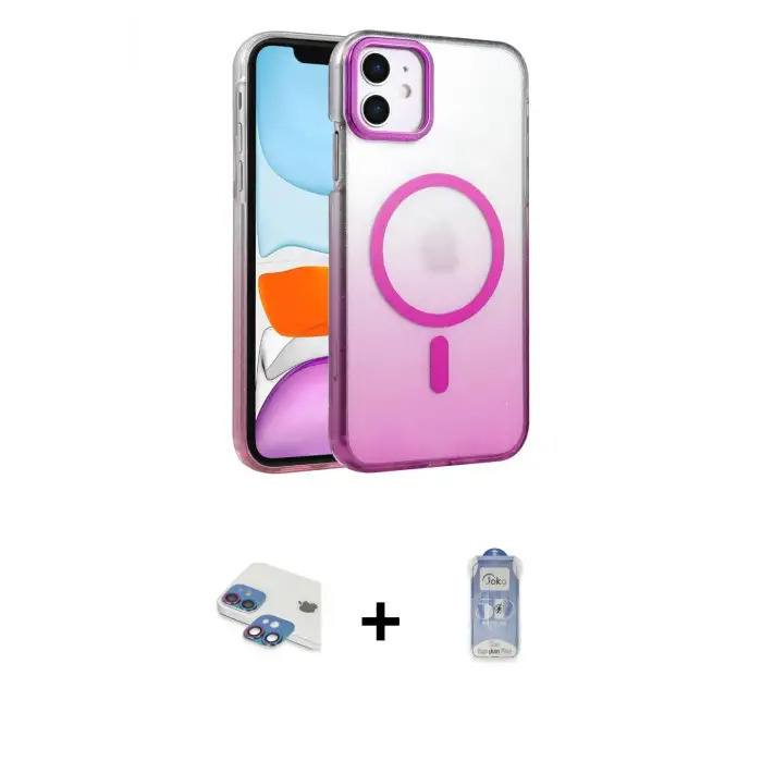 ieg™ iPhone 11 Kılıf Ahenk Doku Özel Seri - Siyah Joko Magic 5D Cam + Pers Alüminyum Kamera Lens - GI