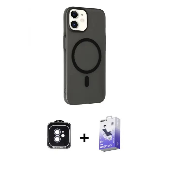 ieg™ iPhone 11 Kılıf Çekirdek Modern Prime - Siyah Bilvis 5in1 5D Magic Hayalet Cam Ekran Koruyucu + PVD Metal Kamera Lens - MI