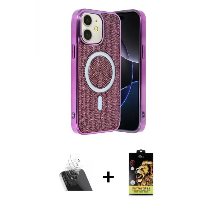 ieg™ iPhone 11 Kılıf Eksen Çizgi - Siyah Buffer Cam Ekran Koruyucu + Kamera Lens Koruma Cam - SF