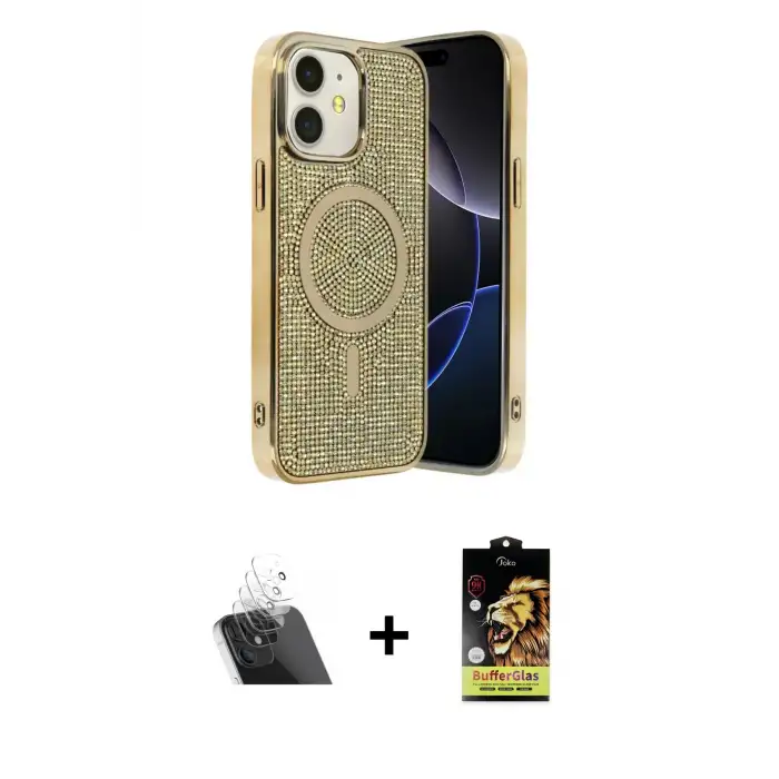 ieg™ iPhone 11 Kılıf Eksen Çizgi - Siyah Buffer Cam Ekran Koruyucu + Kamera Lens Koruma Cam - SF