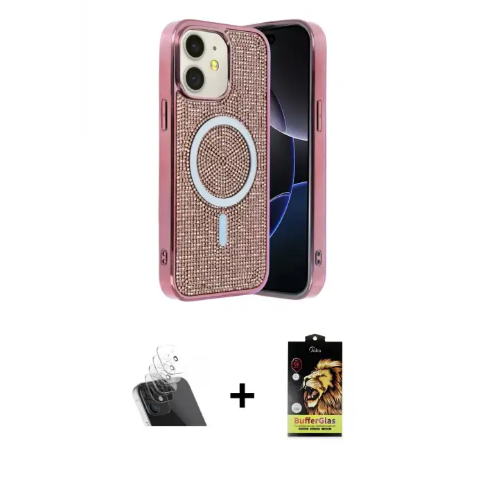ieg™ iPhone 11 Kılıf Eksen Çizgi - Siyah Buffer Cam Ekran Koruyucu + Kamera Lens Koruma Cam - SF