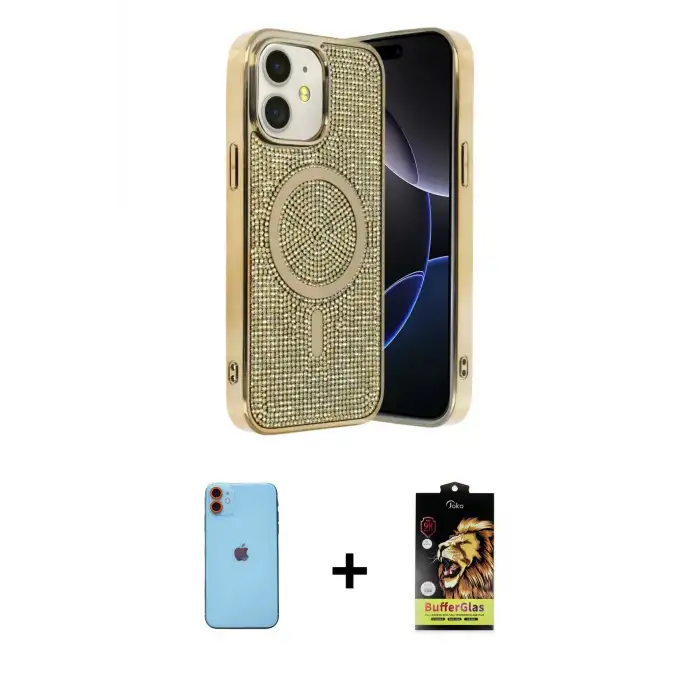 ieg™ iPhone 11 Kılıf Eksen Çizgi - Siyah Buffer Cam Ekran Koruyucu + Neon Fosforlu Kamera Lens - TU