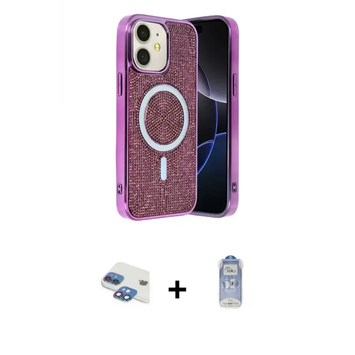 ieg™ iPhone 11 Kılıf Eksen Çizgi - Siyah Joko Magic 5D Cam + Pers Alüminyum Kamera Lens - GI