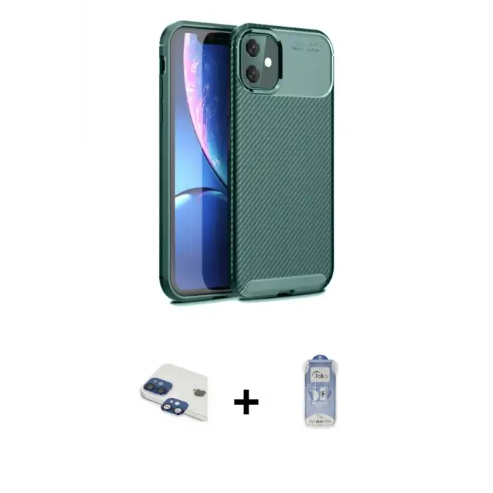 ieg™ iPhone 11 Kılıf Eksen Form Prime - Siyah Joko Magic 5D Cam + Pers Alüminyum Kamera Lens - LT