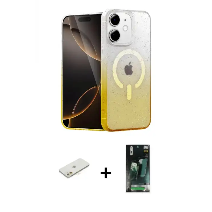 ieg™ iPhone 11 Kılıf Eksen Minimal Özel Seri - Şeffaf 360 Full Body Arka Koruyucu + Renkli Kamera Lens Koruma Cam - TU