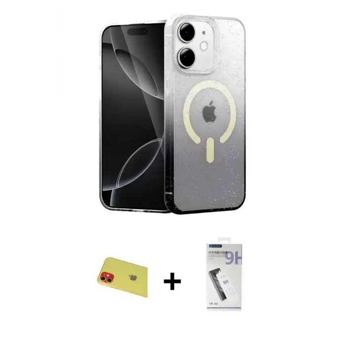 ieg™ iPhone 11 Kılıf Eksen Minimal Özel Seri - Şeffaf Uv Polymer Nano Ekran Koruyucu + Rainbow Kamera Lens Koruma Cam - KI