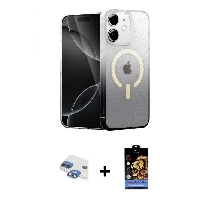 ieg™ iPhone 11 Kılıf Eksen Minimal Özel Seri - Siyah Buffer Hayalet Cam Ekran Koruyucu + Pers Alüminyum Kamera Lens - GI