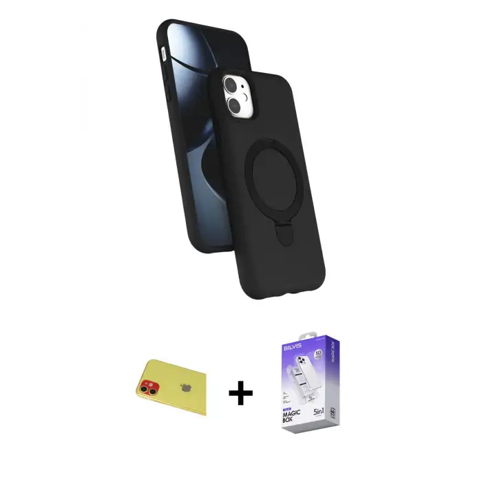 ieg™ iPhone 11 Kılıf İz Işık Koleksiyonu - Siyah Bilvis 5in1 3D Magic Cam Ekran Koruyucu + Rainbow Kamera Lens Koruma Cam - KI