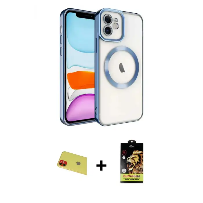 ieg™ iPhone 11 Kılıf Nova Işık Özel Seri - Siyah Buffer Cam Ekran Koruyucu + Rainbow Kamera Lens Koruma Cam - KI