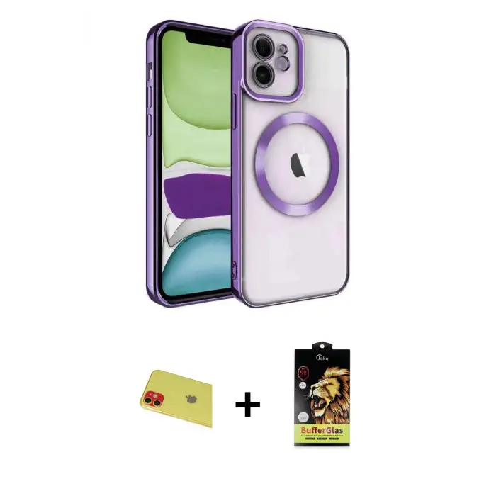 ieg™ iPhone 11 Kılıf Nova Işık Özel Seri - Siyah Buffer Cam Ekran Koruyucu + Rainbow Kamera Lens Koruma Cam - KI