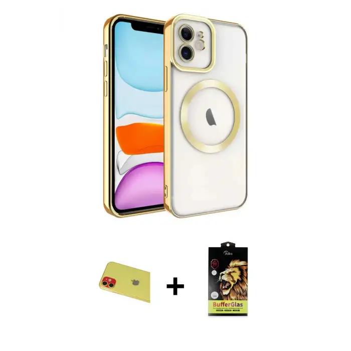 ieg™ iPhone 11 Kılıf Nova Işık Özel Seri - Siyah Buffer Cam Ekran Koruyucu + Rainbow Kamera Lens Koruma Cam - KI