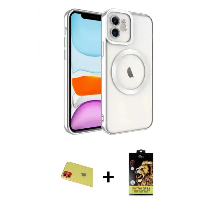 ieg™ iPhone 11 Kılıf Nova Işık Özel Seri - Siyah Buffer Cam Ekran Koruyucu + Rainbow Kamera Lens Koruma Cam - KI