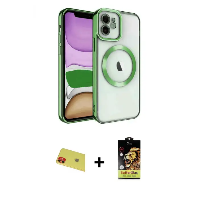 ieg™ iPhone 11 Kılıf Nova Işık Özel Seri - Siyah Buffer Cam Ekran Koruyucu + Rainbow Kamera Lens Koruma Cam - KI