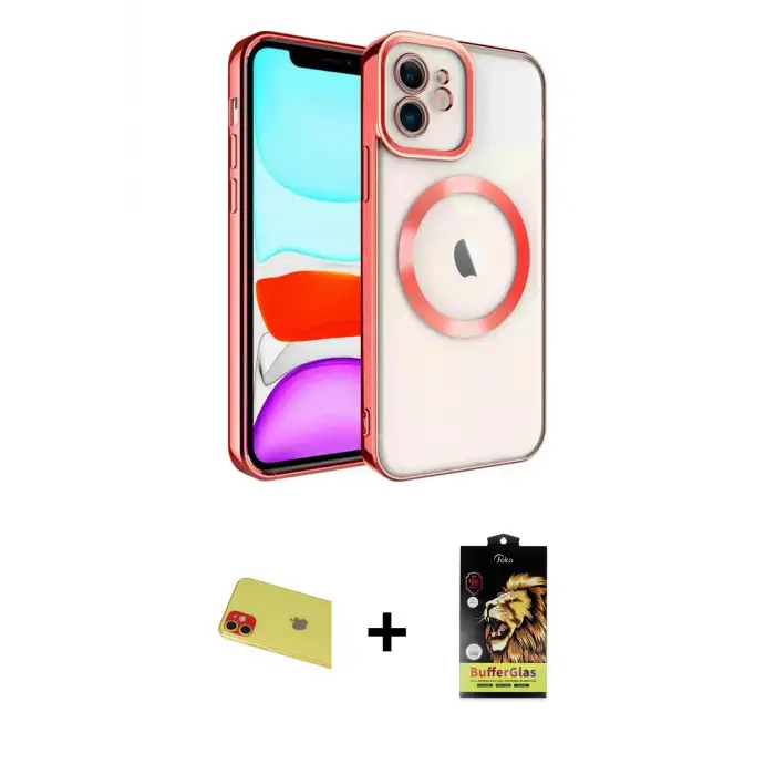 ieg™ iPhone 11 Kılıf Nova Işık Özel Seri - Siyah Buffer Cam Ekran Koruyucu + Rainbow Kamera Lens Koruma Cam - KI