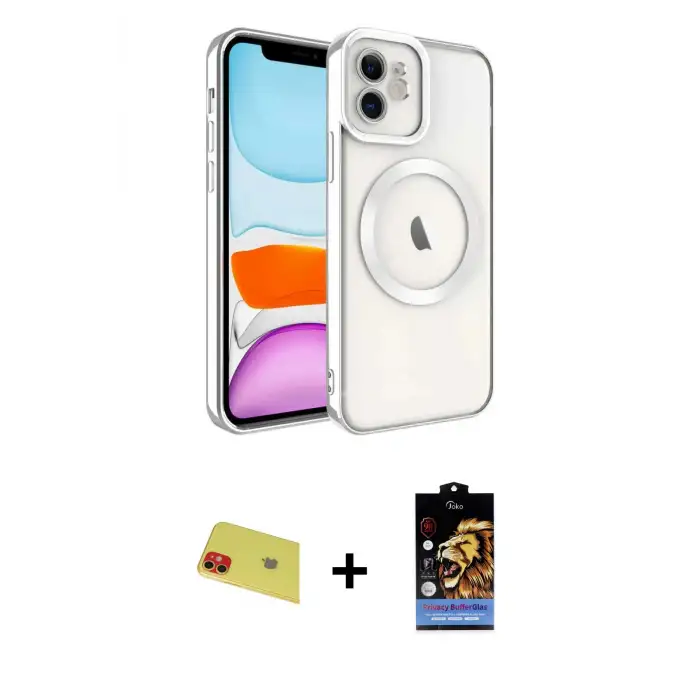 ieg™ iPhone 11 Kılıf Nova Işık Özel Seri - Siyah Buffer Hayalet Cam Ekran Koruyucu + Rainbow Kamera Lens Koruma Cam - KI