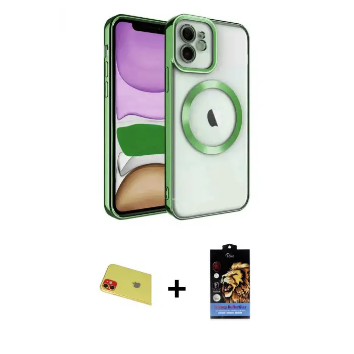 ieg™ iPhone 11 Kılıf Nova Işık Özel Seri - Siyah Buffer Hayalet Cam Ekran Koruyucu + Rainbow Kamera Lens Koruma Cam - KI