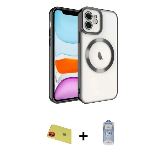 ieg™ iPhone 11 Kılıf Nova Işık Özel Seri - Siyah Joko Magic 5D Cam + Rainbow Kamera Lens Koruma Cam - KI