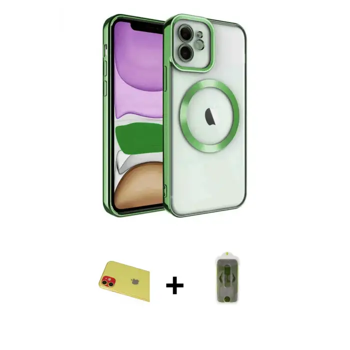 ieg™ iPhone 11 Kılıf Nova Işık Özel Seri - Siyah Joko Magic 5D Hayalet Cam + Rainbow Kamera Lens Koruma Cam - KI