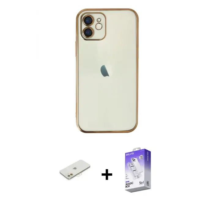 ieg™ iPhone 11 Kılıf Vadi Minimal - Siyah Bilvis 5in1 3D Magic Cam Ekran Koruyucu + Renkli Kamera Lens Koruma Cam - TU