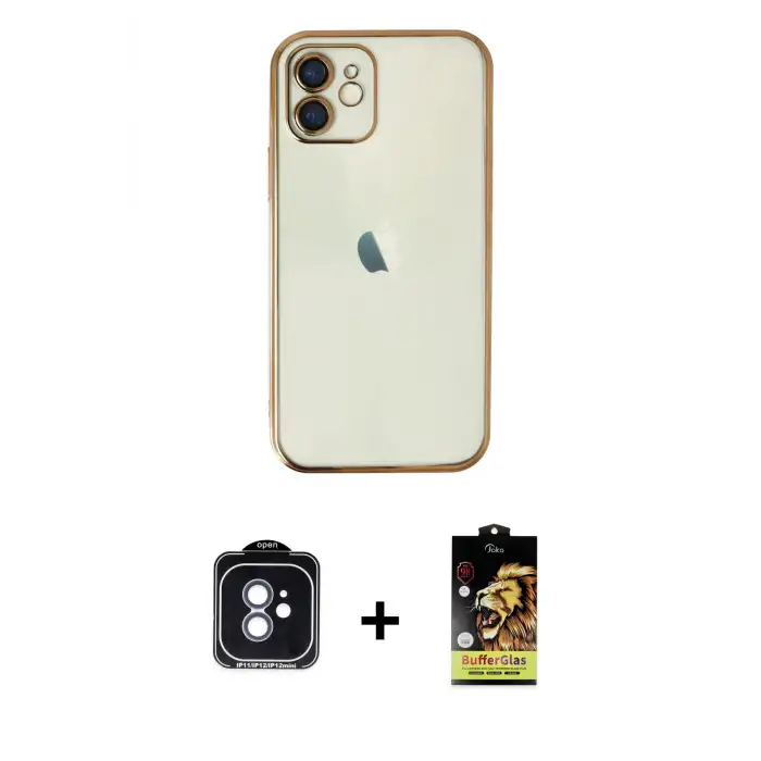 ieg™ iPhone 11 Kılıf Vadi Minimal - Siyah Buffer Cam Ekran Koruyucu + PVD Metal Kamera Lens - MI