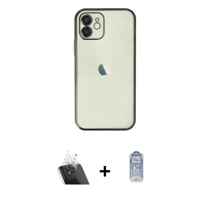 ieg™ iPhone 11 Kılıf Vadi Minimal - Siyah Joko Magic 5D Cam + Kamera Lens Koruma Cam - SF