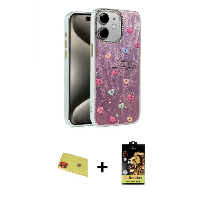 ieg™ iPhone 11 Kılıf Zirve Modern Prime - Siyah Buffer Cam Ekran Koruyucu + Rainbow Kamera Lens Koruma Cam - KI
