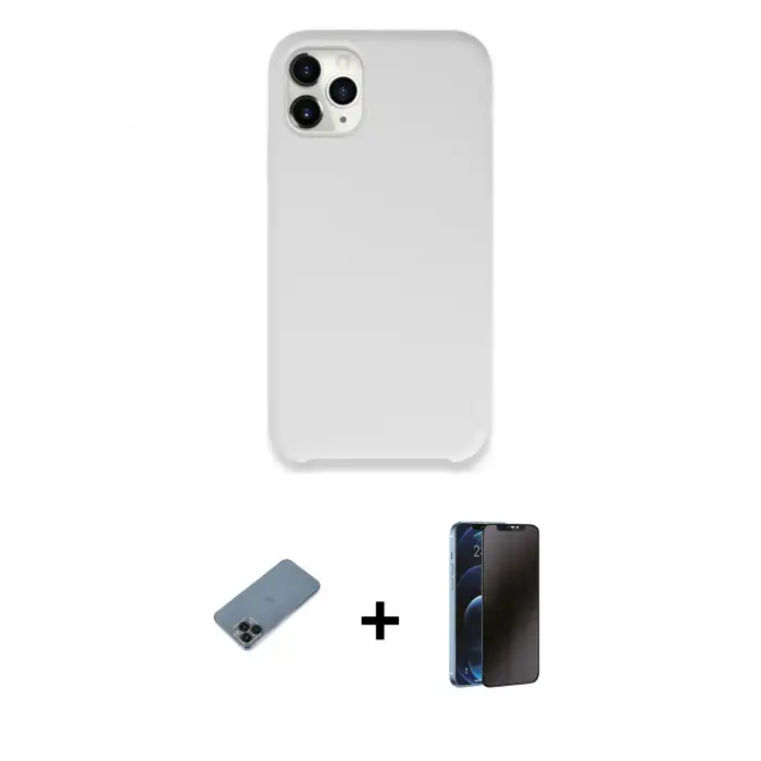 ieg™ iPhone 11 Pro Kılıf Zirve Modern Özel Seri - Siyah 3D Antistatik Hayalet Cam Ekran Koruyucu + Shine Kamera Lens Koruma Cam - SH