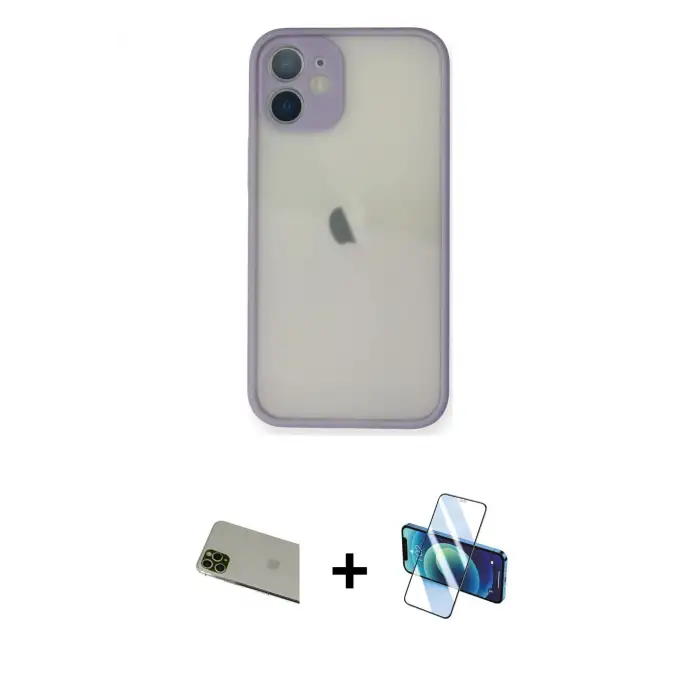 ieg™ iPhone 11 Pro Max Kılıf Ahenk Çizgi Serisi - Siyah 3D Antistatik Seramik Nano Ekran Koruyucu + Rainbow Kamera Lens Koruma Cam - YL