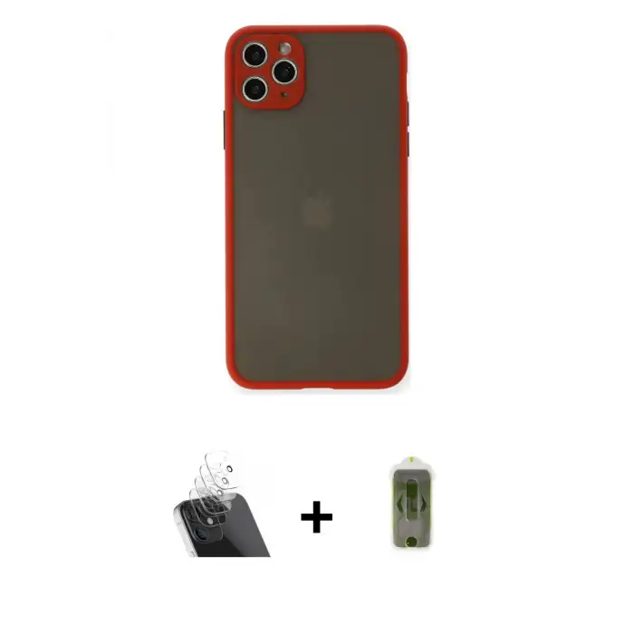 ieg™ iPhone 11 Pro Max Kılıf Ahenk Çizgi Serisi - Siyah Joko Magic 5D Hayalet Cam + Kamera Lens Koruma Cam - SF