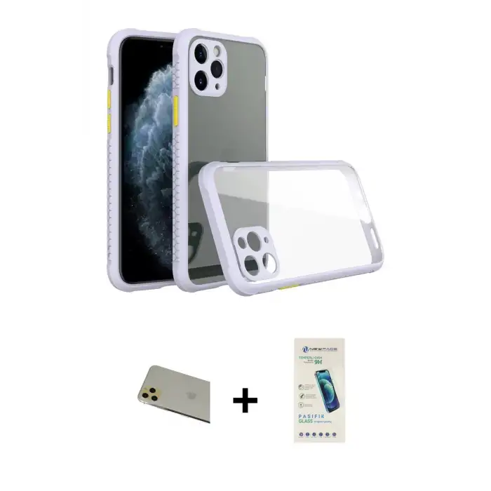 ieg™ iPhone 11 Pro Max Kılıf Nova Asil Özel Seri - Şeffaf Pasifik Cam Ekran Koruyucu + Rainbow Kamera Lens Koruma Cam - GD