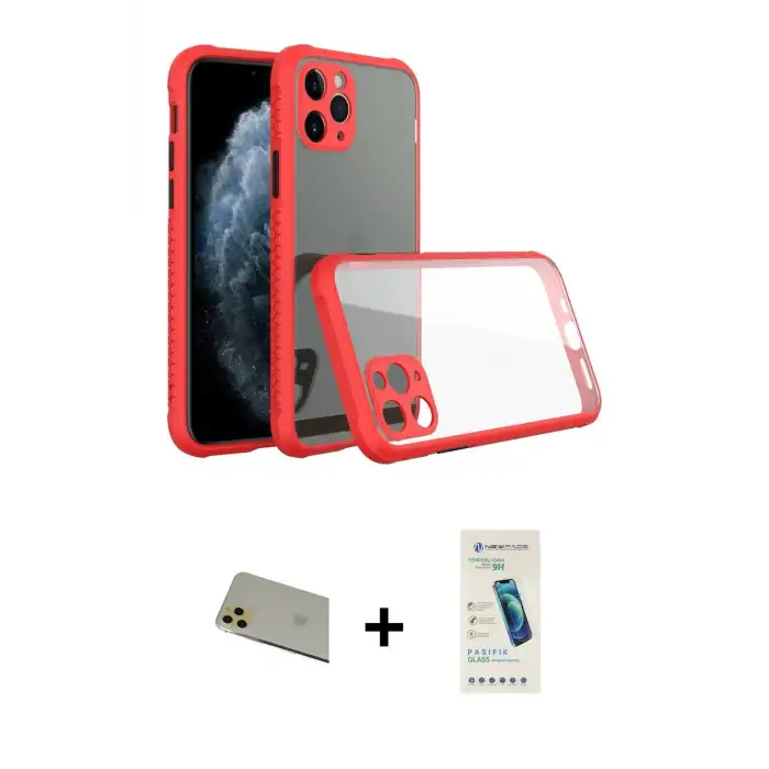 ieg™ iPhone 11 Pro Max Kılıf Nova Asil Özel Seri - Şeffaf Pasifik Cam Ekran Koruyucu + Rainbow Kamera Lens Koruma Cam - GD