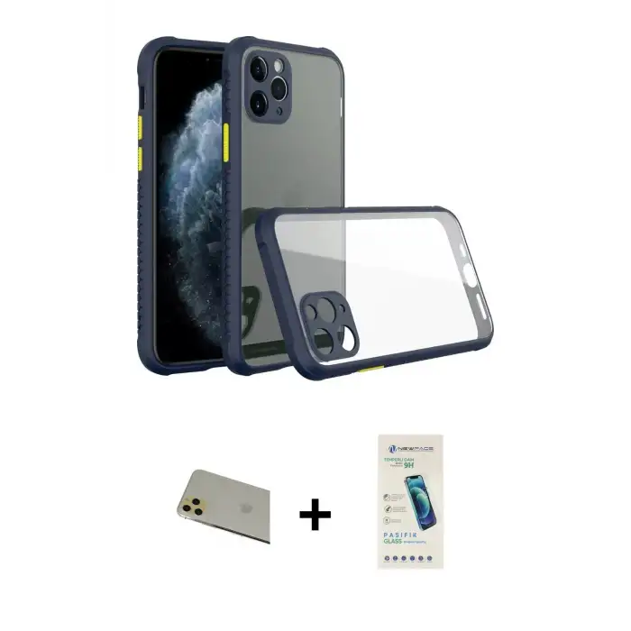 ieg™ iPhone 11 Pro Max Kılıf Nova Asil Özel Seri - Şeffaf Pasifik Cam Ekran Koruyucu + Rainbow Kamera Lens Koruma Cam - GD