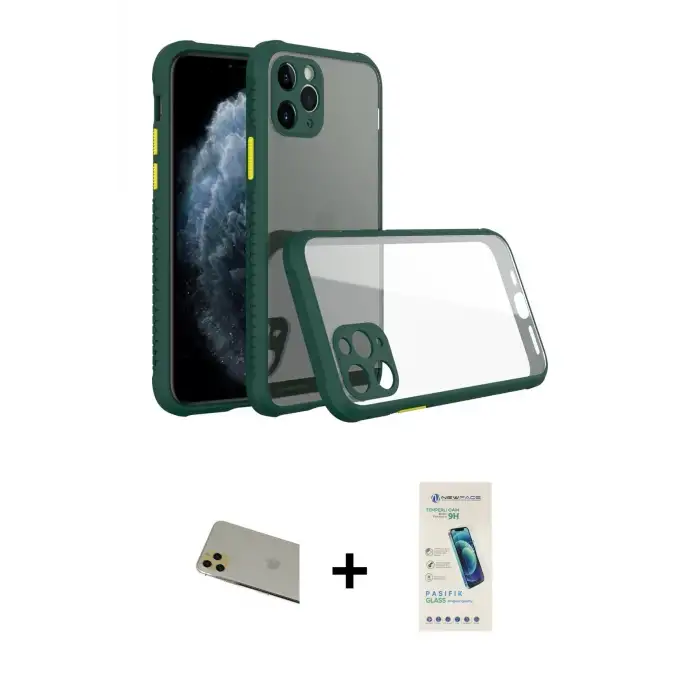 ieg™ iPhone 11 Pro Max Kılıf Nova Asil Özel Seri - Şeffaf Pasifik Cam Ekran Koruyucu + Rainbow Kamera Lens Koruma Cam - GD
