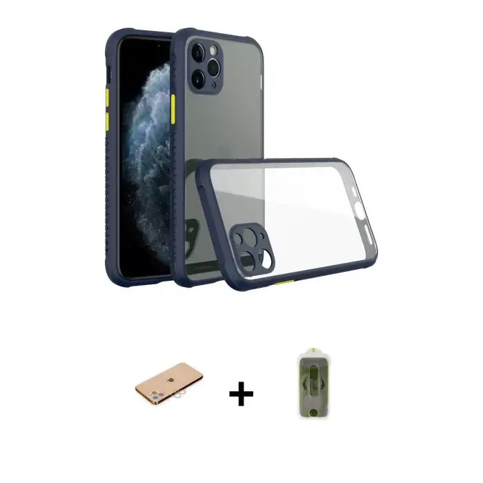 ieg™ iPhone 11 Pro Max Kılıf Nova Asil Özel Seri - Siyah Joko Magic 5D Hayalet Cam + Renkli Kamera Lens Koruma Cam - PE