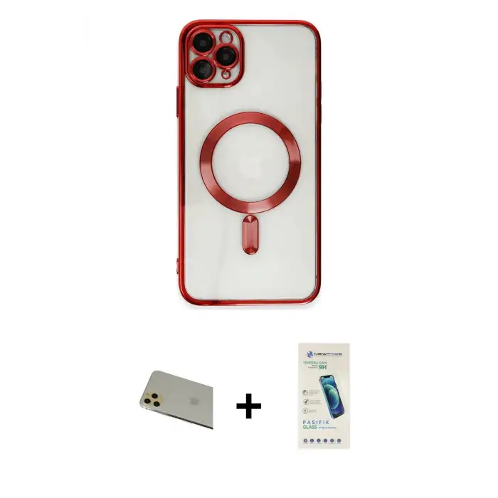 ieg™ iPhone 11 Pro Max Kılıf Nova Işık Özel Seri - Şeffaf Pasifik Cam Ekran Koruyucu + Rainbow Kamera Lens Koruma Cam - GD